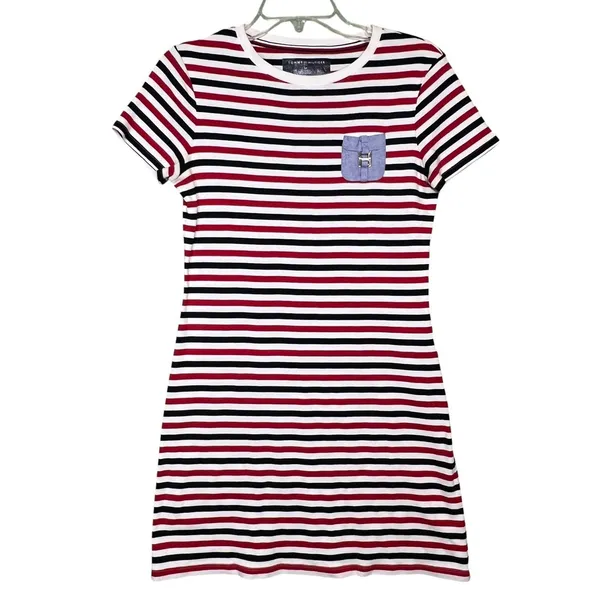 Tommy Hilfiger Dress Womens Small Multicolor Striped T Shirt Short Sleeve Pocket - Image 2