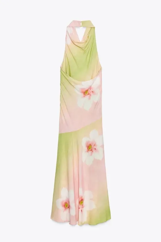 Zara Elegant Multicolor Halter Floral Maxi Dress bohemian vacation Summer - Image 14