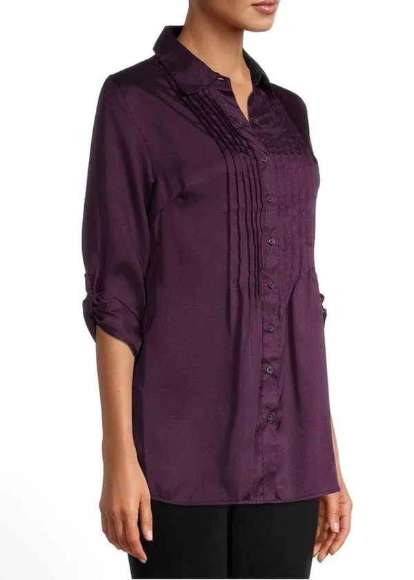 WHITE STAG Tunic Top Size S 4-6 Womens Pleated Front Roll Up Long Sleeve NWOT - Image 3