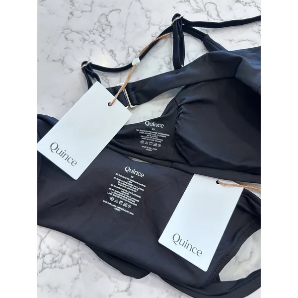 NWT Quince Black Italian V Neck Bikini Top & Low Rise Bottom Set Size XS - Image 3