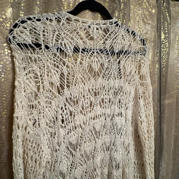 American Eagle Ivory Boho Grunge Knit Crochet Long Cardigan Duster XL - Image 8