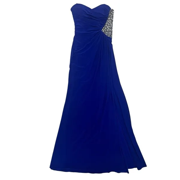 Xscape Crystal Embellished Strapless Evening Gown Prom Dress Maxi Blue Size 4 - Image 2