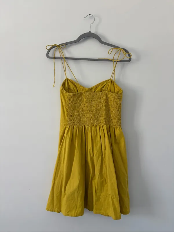 Cleobella Lennon Tie Strap Sleeveless Corset Cotton Mini Dress Golden Yellow S - Image 4