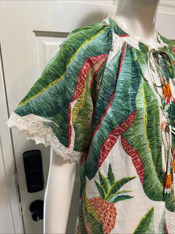 Farm Rio Tropical Pineapple Print Women’s Jumpsuit in Green & Cream S-S - Image 9