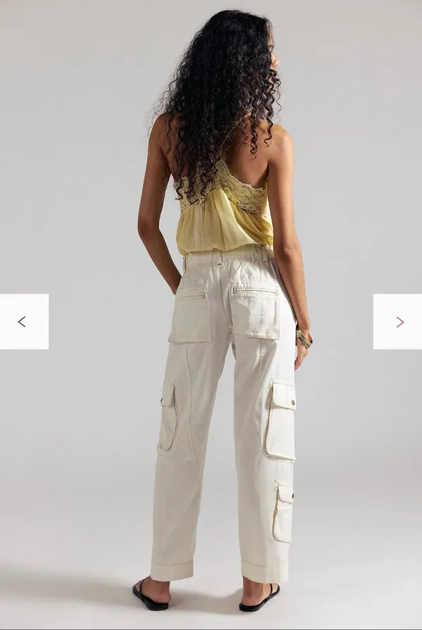 Free People We The Free Tahiti Cargo Pants Tofu Ivory XL Low Rise Utility - Image 2