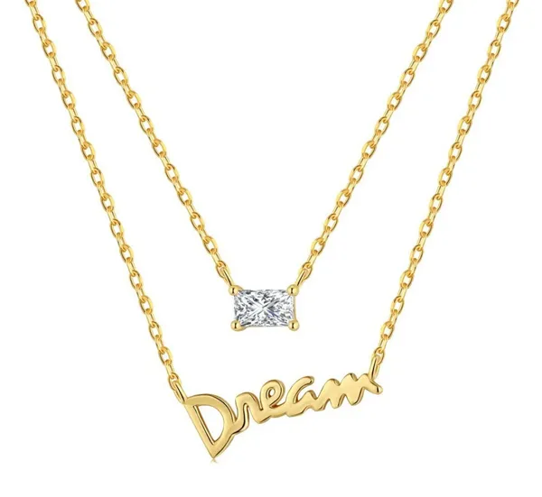 925 Sterling Silver 18k Gold Plated Double Chains Double Pendants Dream Necklace - Image 2
