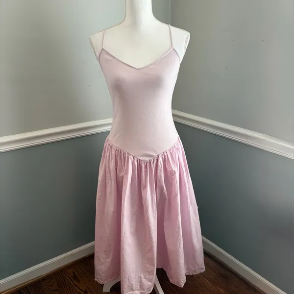 Anthro Maeve Ribbed Poplin Twofer Midi Dress Lavender M Cotton Adjustable Strap - Image 4