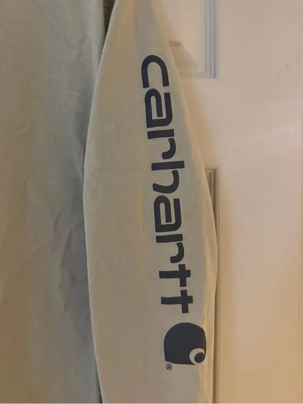 Carhartt Long-Sleeve Crewneck Tee in Light Sage with Sleeve Logo - Image 2