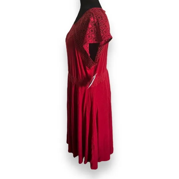 Torrid Womens Dress Sz 0‎ L 12 Red Mini Super Soft Lace Inset Skater NEW - Image 7