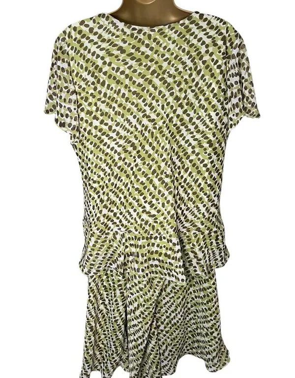 Vintage Y2K R&K Originals Ruffle Skirt Set Polka Dot Elastic Waist Green 14 - Image 2