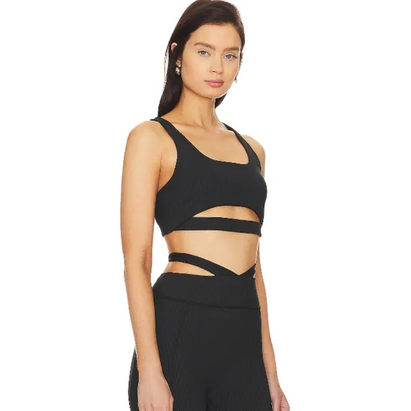 GIGI C Revolve Andrea Sports Bra Women's Small Black Ribbed Cutout V-Back New - Image 12