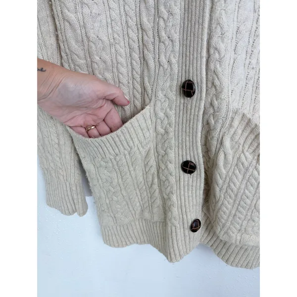 Fisherman Cable Knit Wool Cashmere Long Cardigan Cream Duluth Trading Co L - Image 5