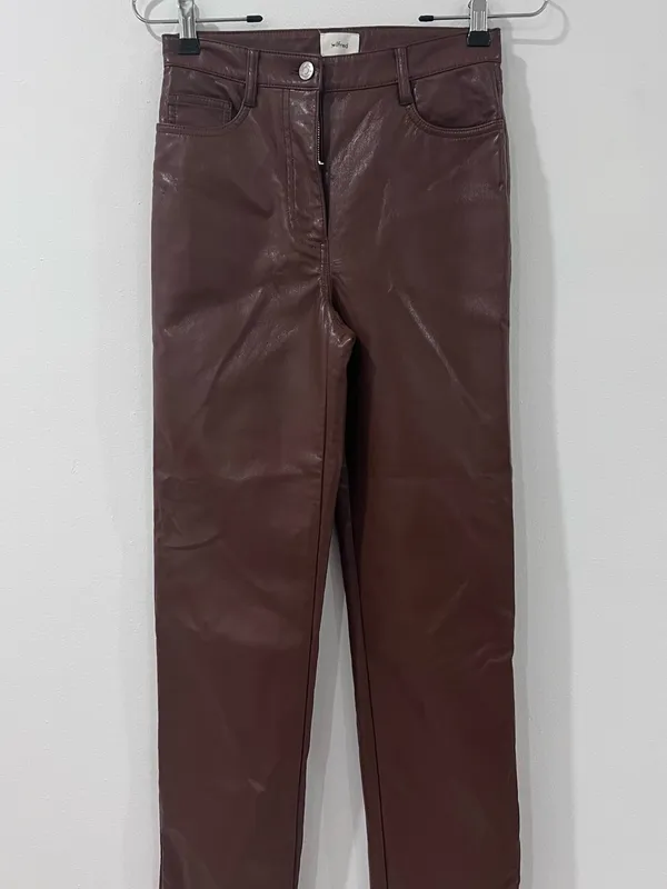 Aritzia Wilfred Melina Brown Vegan Leather Pants Sz 0 Y2K Straight Leg - Image 2