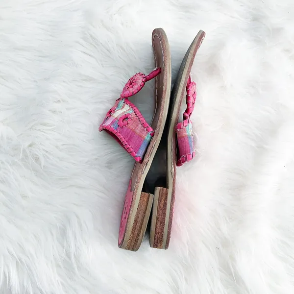 Jack Rogers Kyra Pink Madras Plaid Leather Sandals Preppy Resortcore Coastal - Image 5