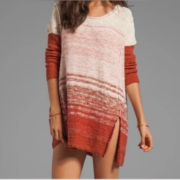 Free People Brown Ombré‎ Knit Sweater Dress Tunic Side Split - Image 8