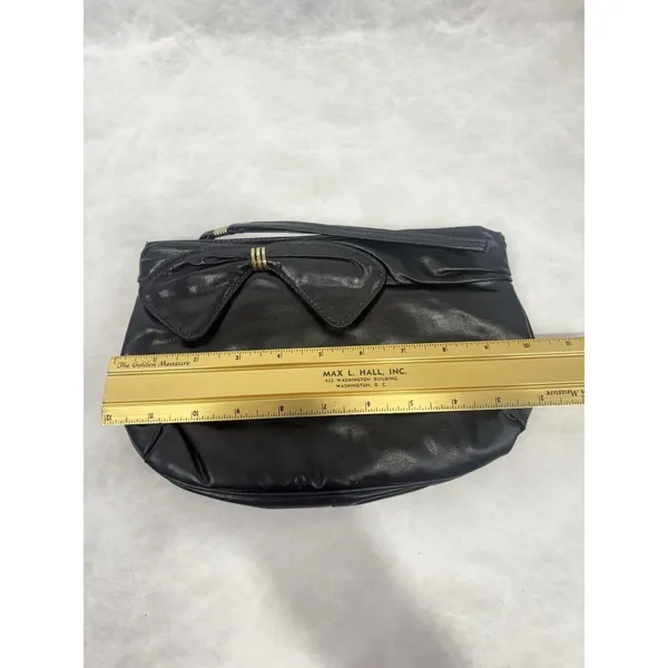 Vintage Black Faux Leather Wristlet Clutch Purse Gold‎ Tone Detail 10x6 Taiwan - Image 7