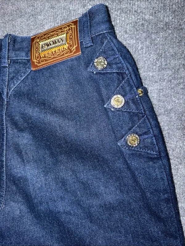 vintage Lawman high-waisted dark wash denim shorts featuring prominent gold-tone - Image 8