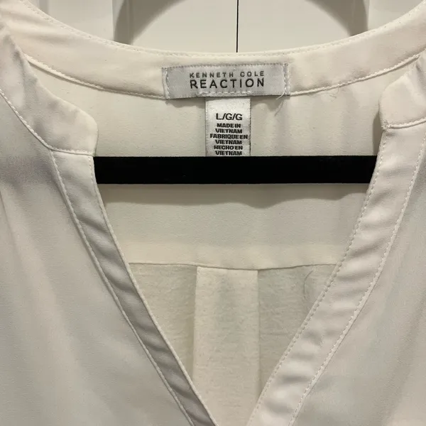 Kenneth Cole White Roll Tab Sleeve Mixed Media Relaxed Blouse - Image 2