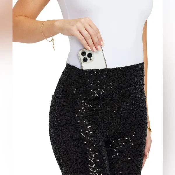 Tipsy Elves Black Sequin Leggings Large Lined Stretch Party Holiday NWT - Image 3