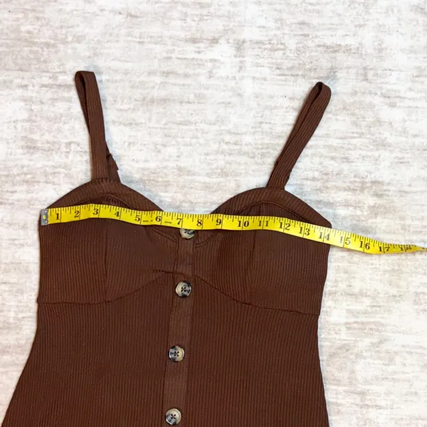 No Boundaries Juniors Medium 7-9 Brown Ribbed Ruffle Swing Dress Y2K Button New - Image 2