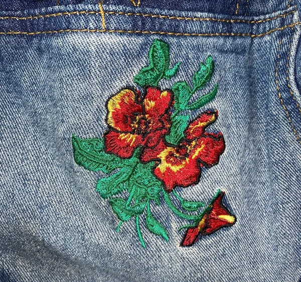 Brooklyn Cloth Jacket Embroidered Patches Denim Blue size L Juniors - Image 3