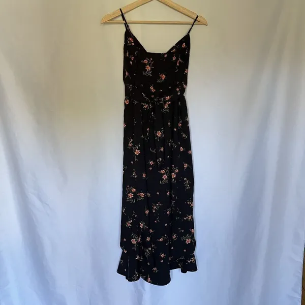 No Boundaries Black Floral Wrap Maxi Dress S lightweight v-neck summer flowy‎ - Image 8