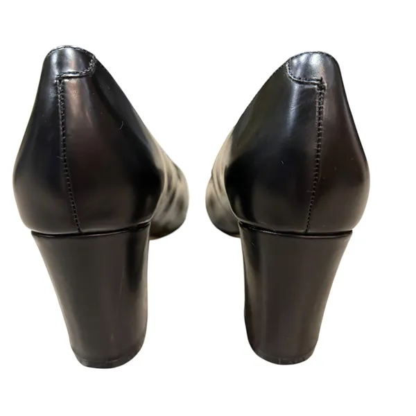 Lands End Pumps Size 7.5B Black Leather 3" Block Heel Neutral Classic Minimalist - Image 5