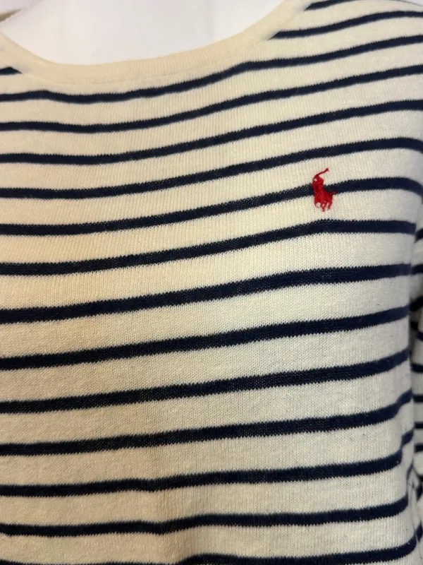 Ralph Lauren Navy and White Striped Long Sleeve Crewneck - Image 2