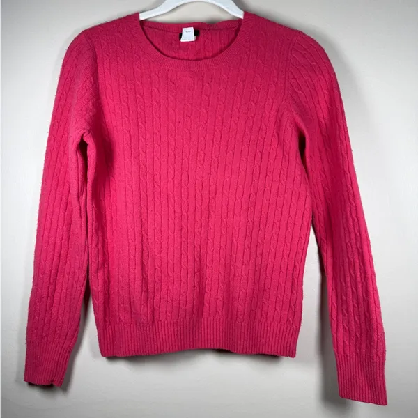 J Crew Wool Cashmere Blend Crew Neck Cable Knit Sweater Size M Pink - Image 4