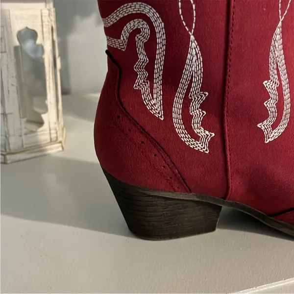 Red Cowgirl Boots Mid Calf Embroidered Western Cowboy Womens 6.5 New in Box - Image 6