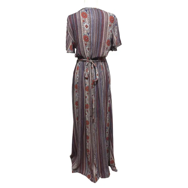 Patrons of Peace Maxi Dress Womens S Blue Floral Faux‎ Wrap Festival Boho - Image 4