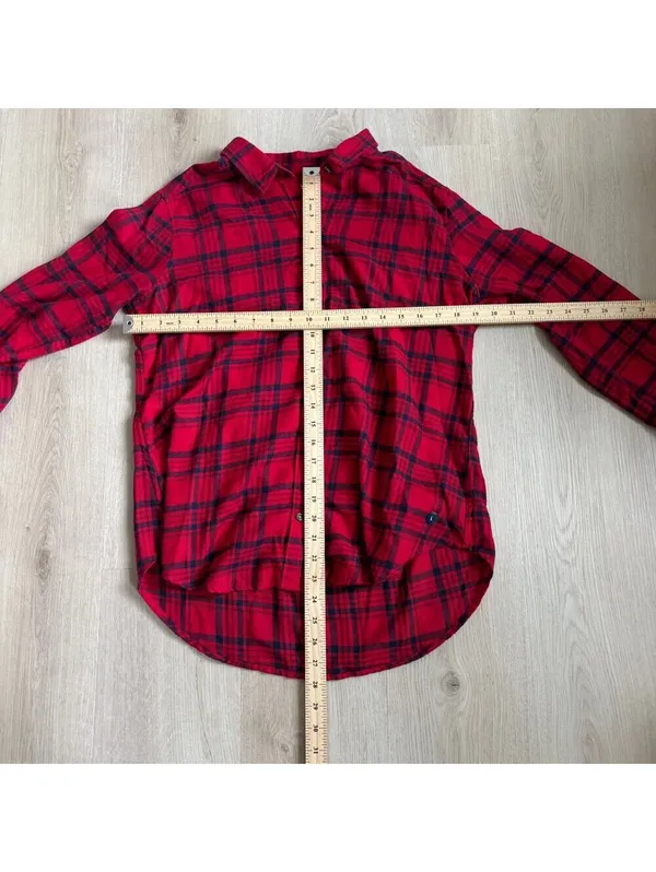 Hollister NWT Women's Red Black Plaid Button Up Flannel Shirt Size L - Image 7
