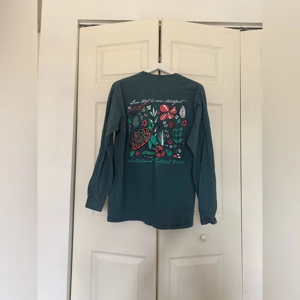 Comfort Colors Delta Zeta Teal Green Blue Aztec Print Block Letter Long Sleeve T-Shirt Medium - Image 5
