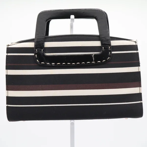 Kate Spade New York Striped Canvas Satchel Bag Black White Brown Vintage Sam - Image 3