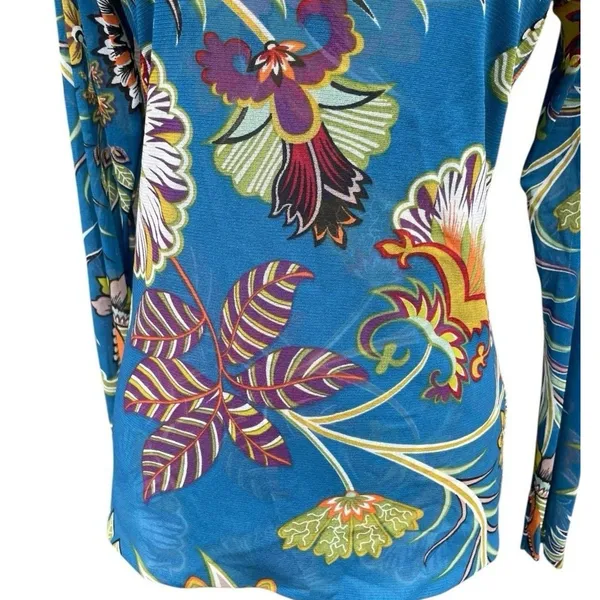 Petit Pois Viviana G Mesh Top Size L Sheer Exotic Flowers Peacock Artsy Boho - Image 11