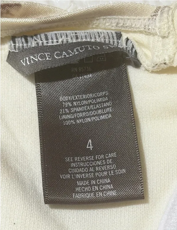 Vince Camuto Floral One Piece Swimsuit Built-In Bra White Brown V31080 Size 4 - Image 6
