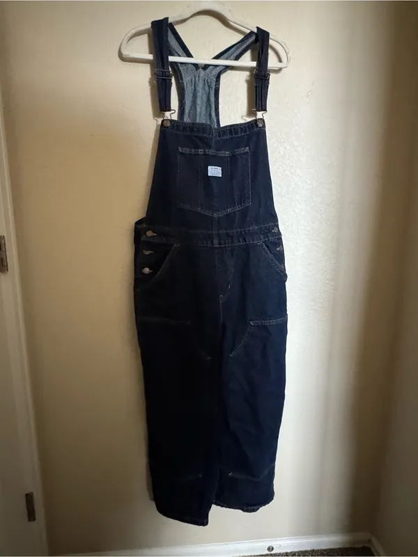 Levi’s Baggy Highwater Denim Overalls Sz L Dark Wash Workwear Womens - Image 4