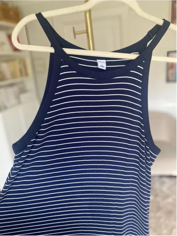 Old Navy Striped Ribbed Midi Dress Coastal Nautical Preppy Americana Classic L - Image 4