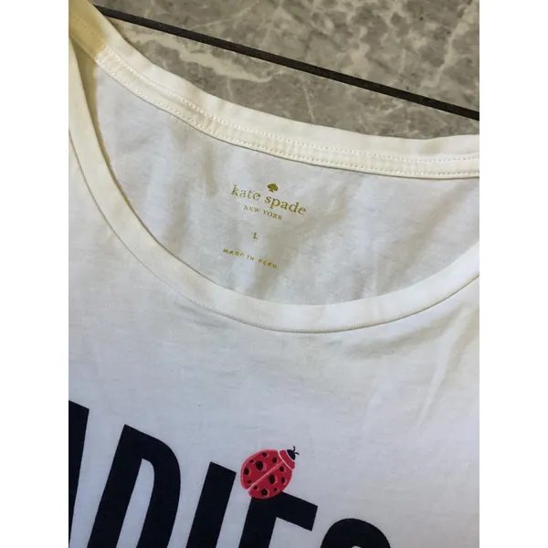 Kate Spade Ladies First Ladybug Graphic Tee White Cotton T-Shirt Womens Large - Image 2