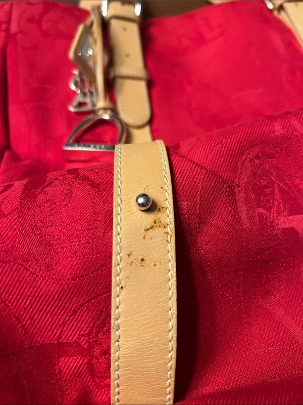 Women’s Ralph Lauren Red Jacquard Tote Bag Tan Trim Shoulder Bag - Image 7