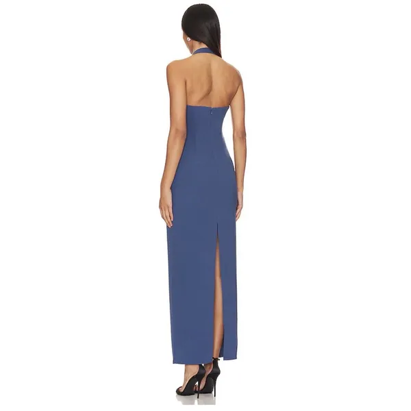 LIONESS 1999 Maxi Dress Blue Large L Halter Neck Ruched - Image 3