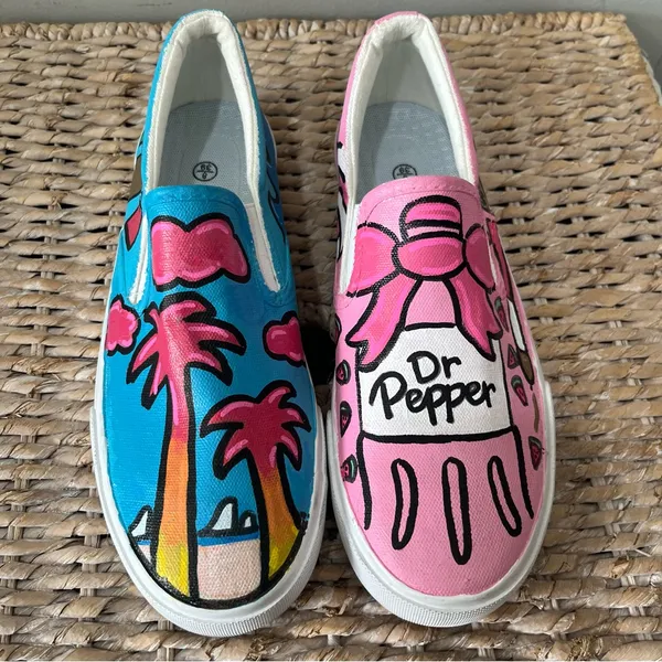 Hand painted shoes slip on‎ Size 8 Dr. Pepper Vacation Watermelon Waves Bags - Image 2