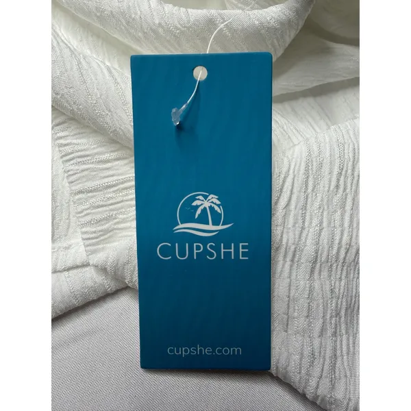 Cupshe White Crinkle V-Neck Midi Kaftan Dress with Pockets Size M - Image 8