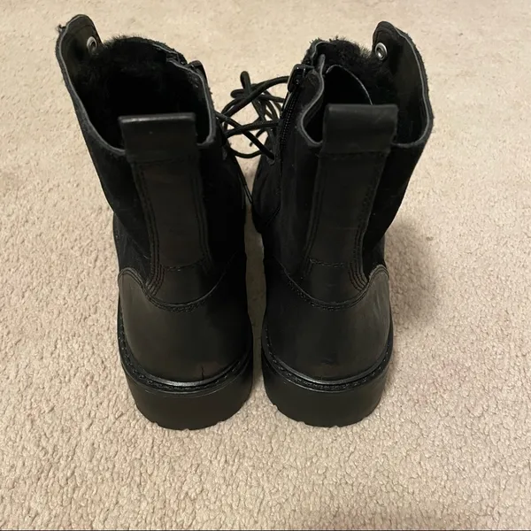 Lucky Brand Iliana Black Suede Wool Lace Up Hiker Combat Boots - Image 5