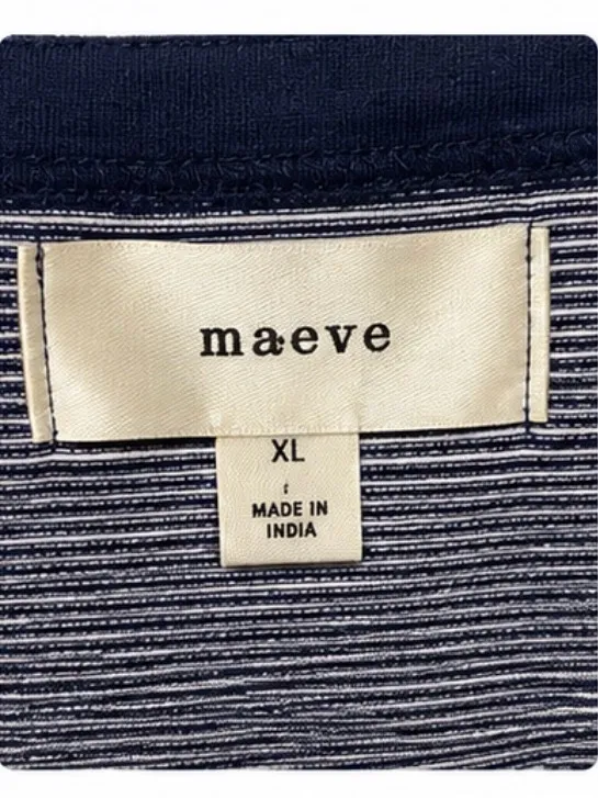 Maeve Anthropologie Navy & White Striped Asymmetrical Button Top XL - Image 6