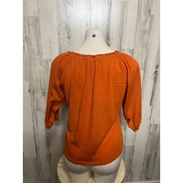 John Paul Richard Peasant Blouse Womens Small Burnt Orange Ruffle 3/4 Sleeve - Image 3