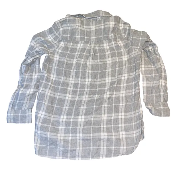 Old Navy Shirt Womens Medium Grey White Plaid Flannel Cotton Button Up - Image 4