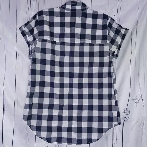 J.Crew Mercantile Gingham Plaid Popover Preppy Business Casual Short Sleeve Top - Image 6