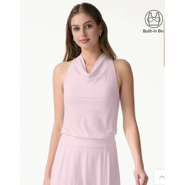 OGL Women Small White Stretch Linen Blend Cowl Neck Tank Top Brand New - Image 6