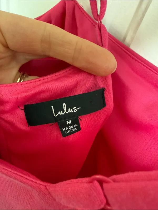 Lulus Hot Pink‎ Bodycon Midi Dress Sleeveless Side Slit Medium - Image 3